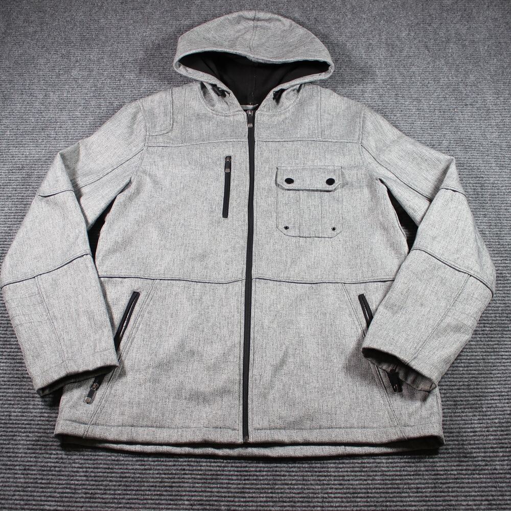 BKE Sport Jacket Mens XL Gray Hooded Softshell Fleece Lined Zip